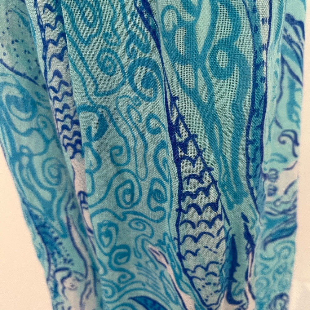 Lilly Pulitzer Blue Teal Swirl Silk-Cashmere Scarf - Picture 10 of 15